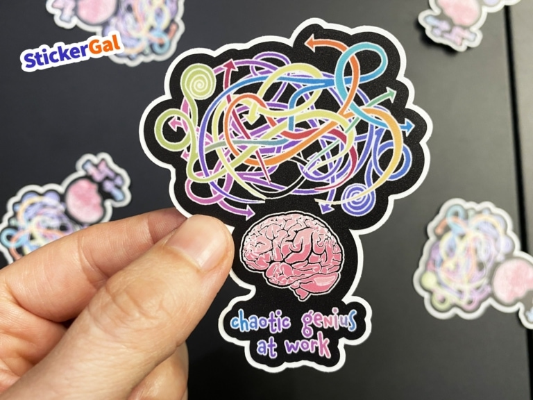 Weird Stickers | Chaotic Genius at Work Vinyl Decal Sticker – Creative ADHD Brain | Outdoor life up to 5 years | Bulk Sticker Pack Available