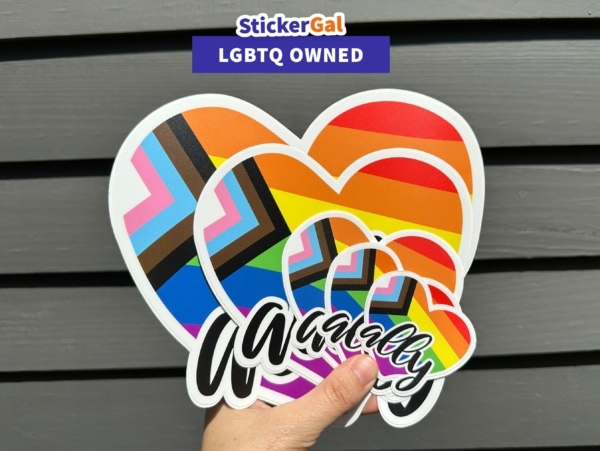 LGBTQ+ Straight Ally Heart Decal in multiple sizes